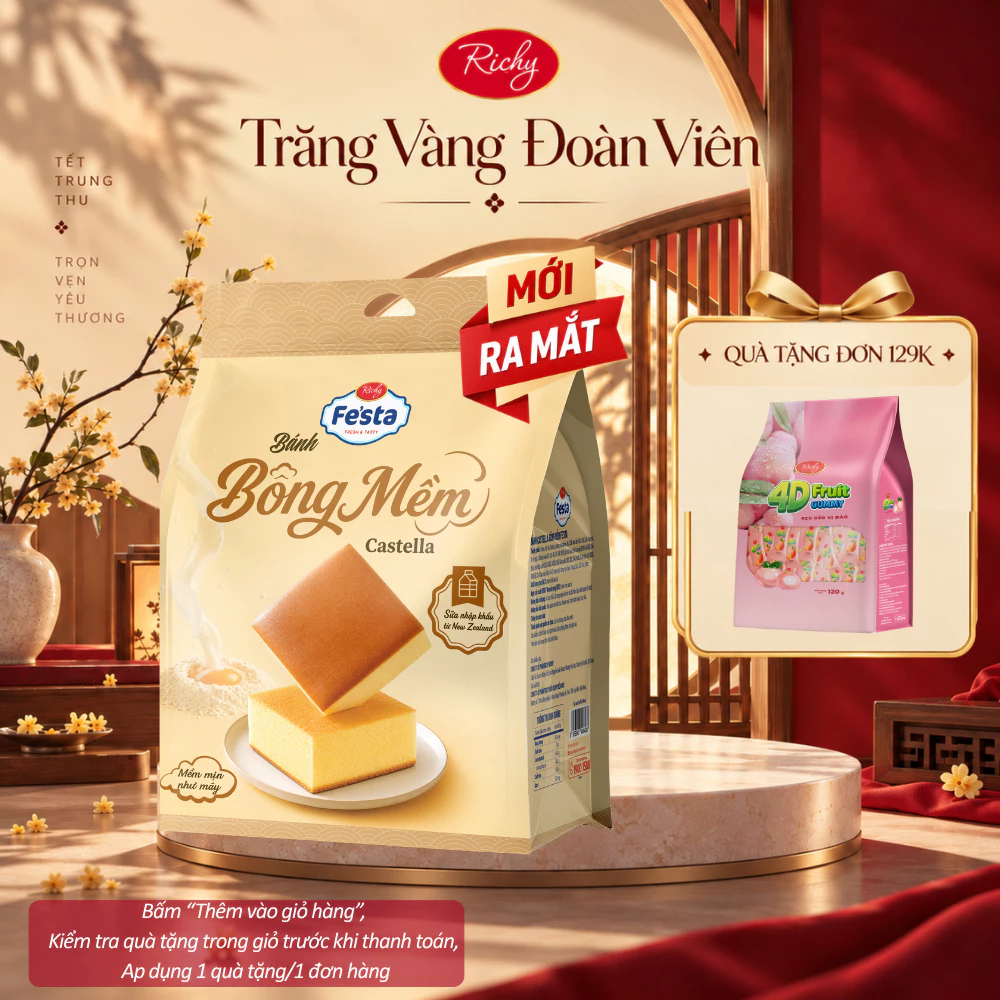 [HỎA TỐC HN][Quà Tặng Đơn 129k] Túi Bánh Bông Mềm Castella Festa Richy Bánh Bông Lan Mềm Xốp Ăn Sáng Tiện Lợi - 3 bánh/
