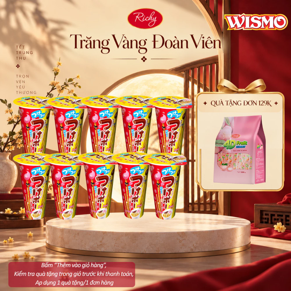 [HỎA TỐC HN] [TẶNG KẸO 4D] Set 10 Ly Wismo Richy (35g/ly) Bánh Que Chấm Socola Dâu Bánh Ăn Vặt Cho Bé