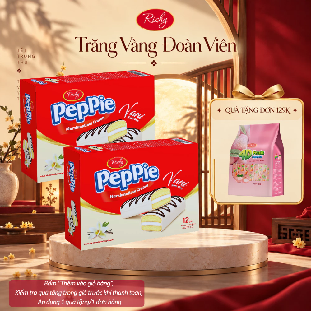 [HỎA TỐC HN] [Quà Tặng Đơn 129k] Combo 2 Hộp Bánh Richy Peppie (Hộp Giấy) Vị Vani Kem Dẻo (12 bánh/hộp)