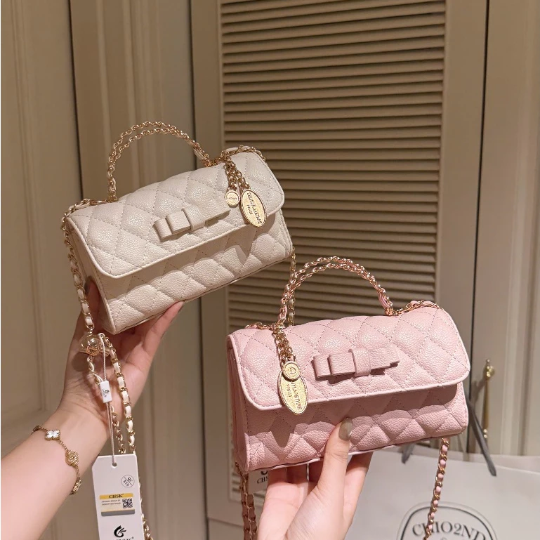 Túi đeo chéo Túi trám nơ quai kiềng size 19 phong cách tiểu thư sang chảnh K0616#