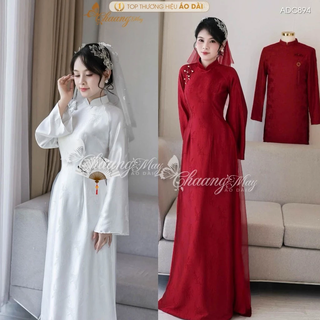 Áo dài cưới cặp đôi cô dâu chú rể Hỷ Trúc phượng ADC894 may sẵn áo dài gấm nam nữ dự tiệc hỏi lễ tết đẹp