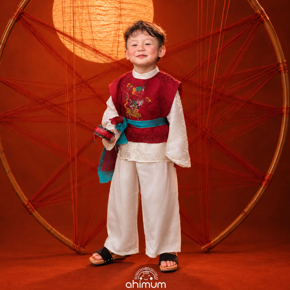 Set Đồ Trung Thu  AHIMUM Khải Lân set trung thu bé trai Chất vải mềm mại , thoáng mát Size 1-11 tuổi