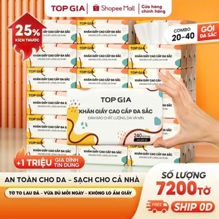 [SIÊU TIẾT KIỆM] Giấy ăn rút Topgia đa sắc cao cấp 240 tờ 4 lớp, dập vân 4D, mềm mịn, thấm hút tốt