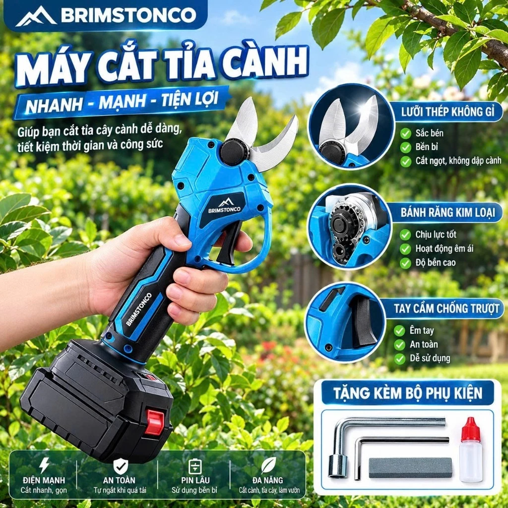 Máy cắt tỉa cành dùng pin phổ thông, kéo cắt cành cây động cơ không chổi than siêu khỏe cho nghề làm vườn cây cảnh