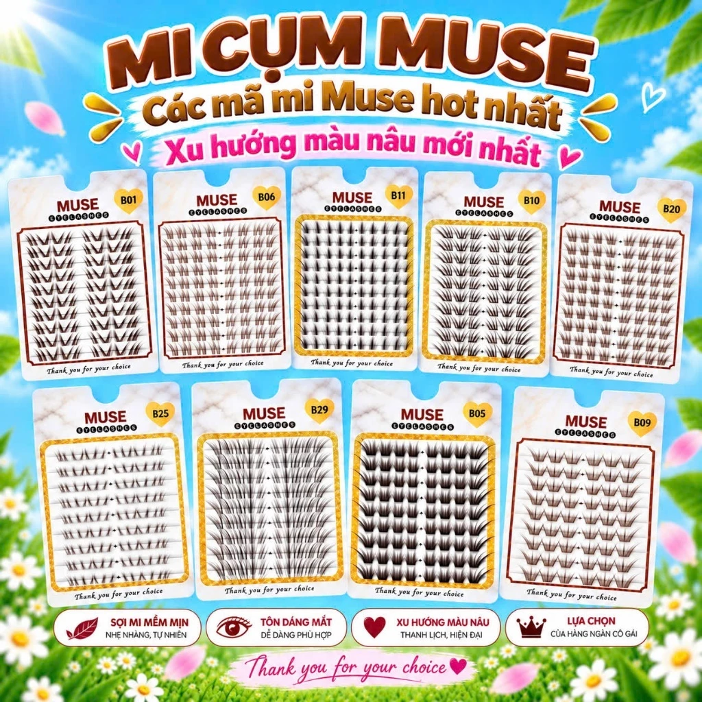 [QUÀ TẶNG MI GIẢ] 10 hàng - Lông Mi Giả, Mi Rời, Mi Cụm Không Sẵn Keo MUSE Mi Xu Hướng Màu Nâu, Top Bán Chạy Hiện Nay-NM
