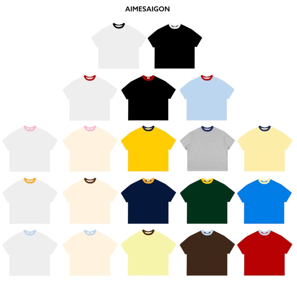 [TRƠN PHỐI CỔ] Áo Thun Trơn Tay Ngắn Boxy Local Brand AIMÉ Basic Cotton Form Rộng Cổ Tròn Unisex Nam Nữ - ATNTRONPC