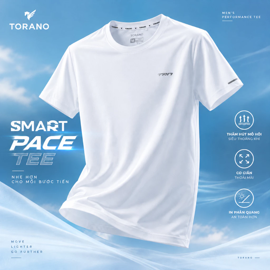 Áo thun nam TORANO SMART PACE TEE trơn in phản quang, co giãn thoải mái, thấm hút mồ hôi siêu thoáng khí HSTS902