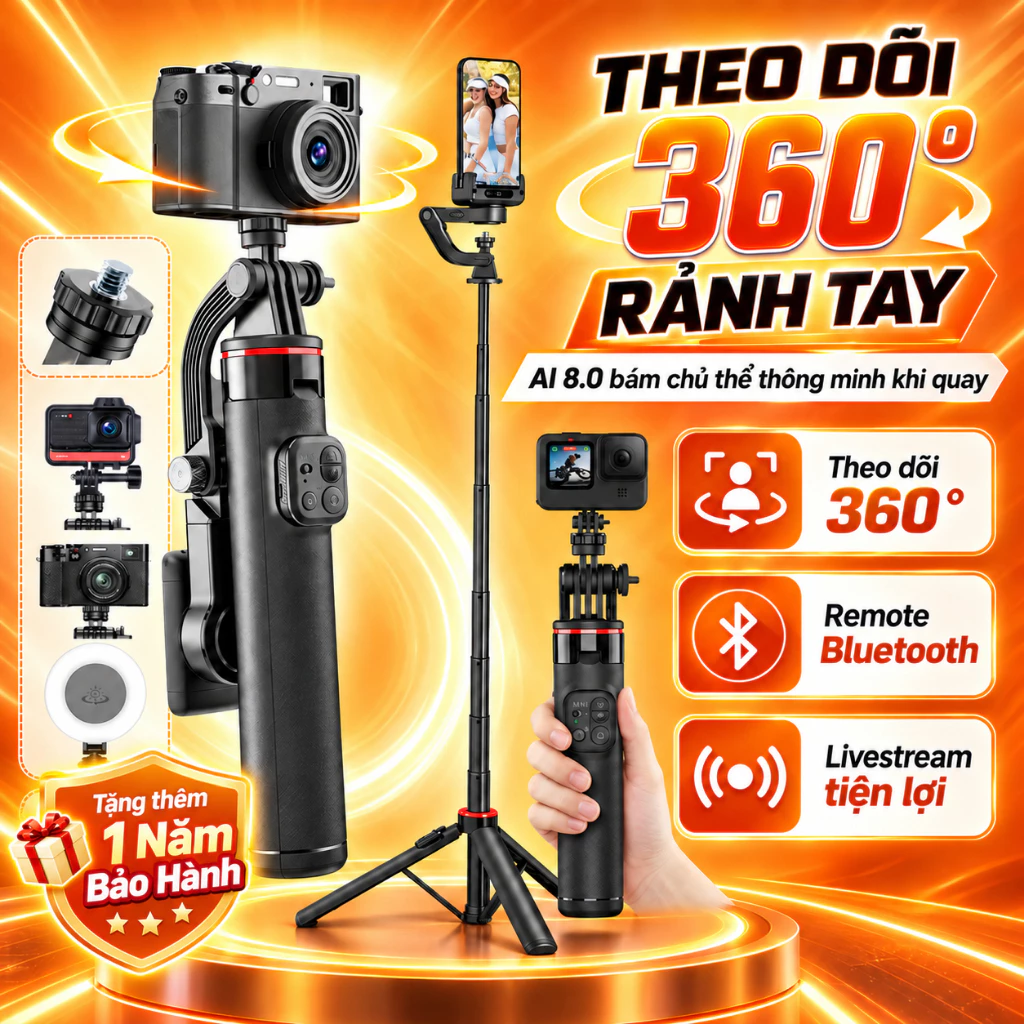 Gậy chụp ảnh C22 tích hợp Gimbal chống rung, theo dõi khuôn mặt xoay 360