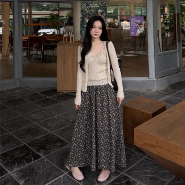 [Steezy] Áo len gân giả khoác cardigan cổ V phối ren cúc cài form ôm- L2125