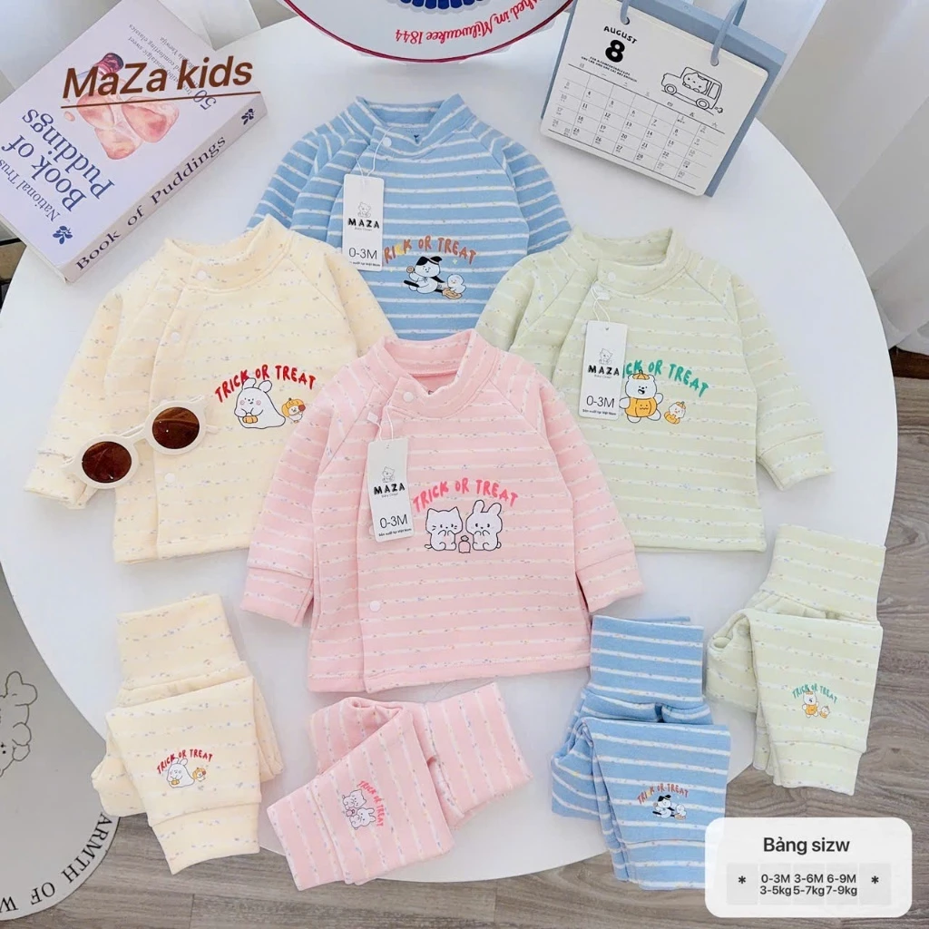 BD34. Bộ Sơ Sinh Thu Đông CẠP CAO - NỈ BÔNG DÀY Siêu Ấm Cho Bé 3-8kg