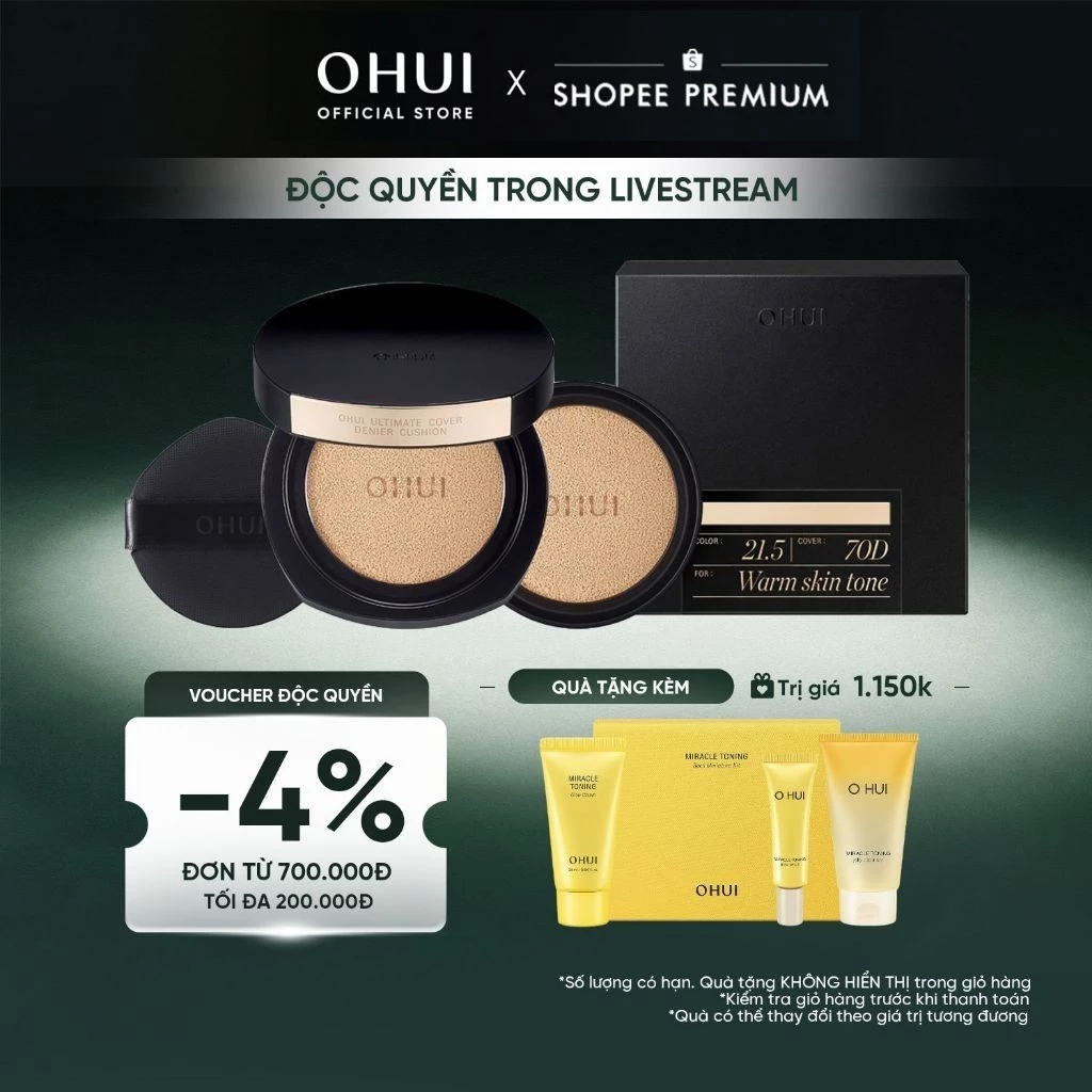 [KOL x OHUI] Phấn nước kiềm dầu che phủ cao mỏng nhẹ Ultimate Cover Denier Cushion SPF50/PA+++ 13G (Tặng 1 lõi)