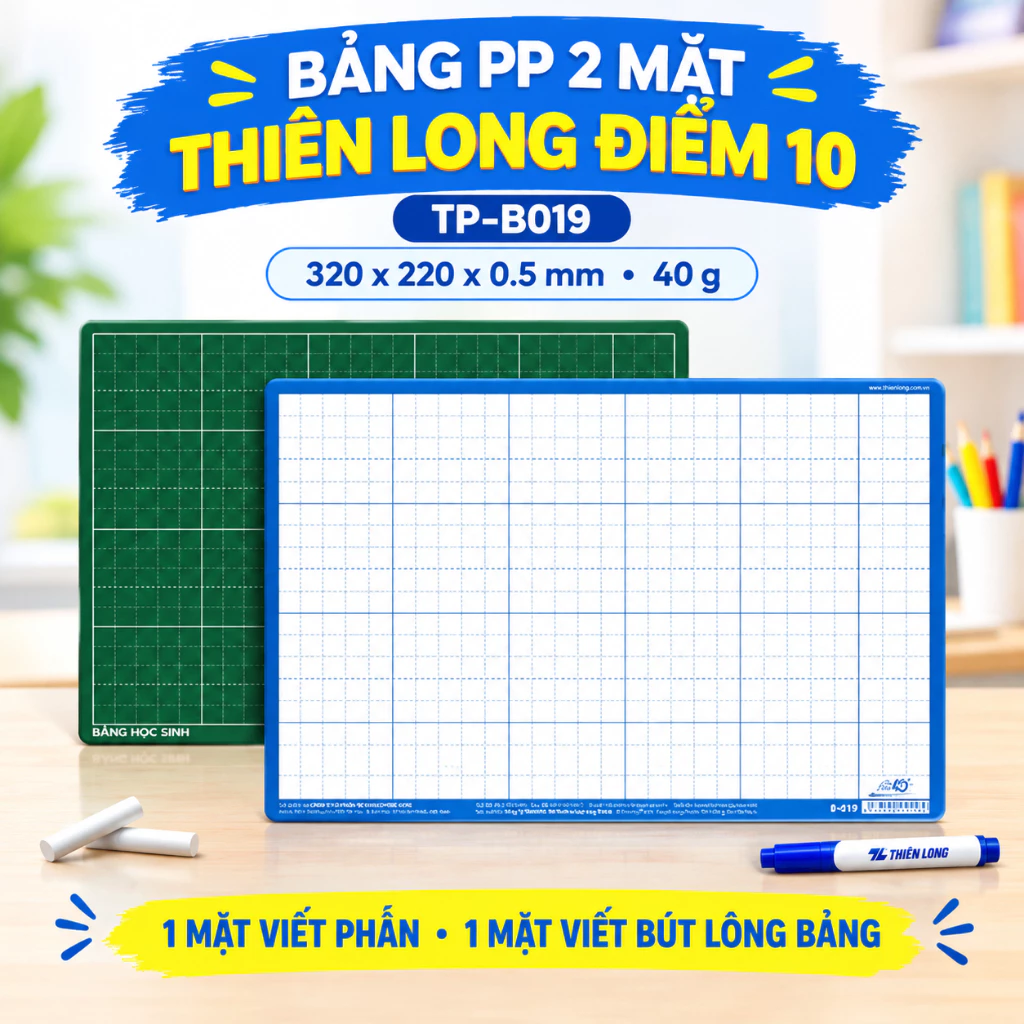 Bảng PP 2 Mặt Thiên Long TP-B019 – Mỏng Nhẹ, Viết Phấn & Bút Lông