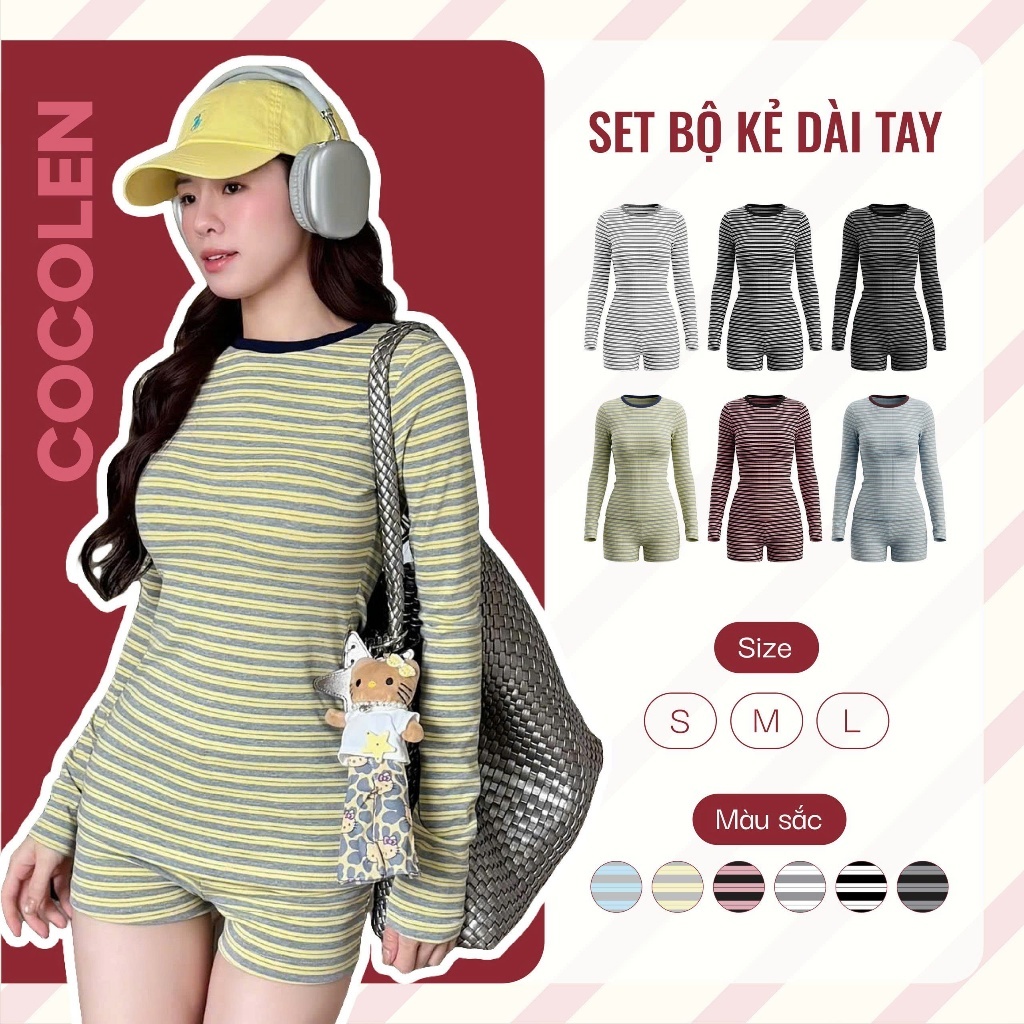 Set Bộ Dài Tay Nữ Cotton Rib Kẻ Đôi Co Giãn 4 Chiều, Set Đồ Nữ Thời Trang Thu…
