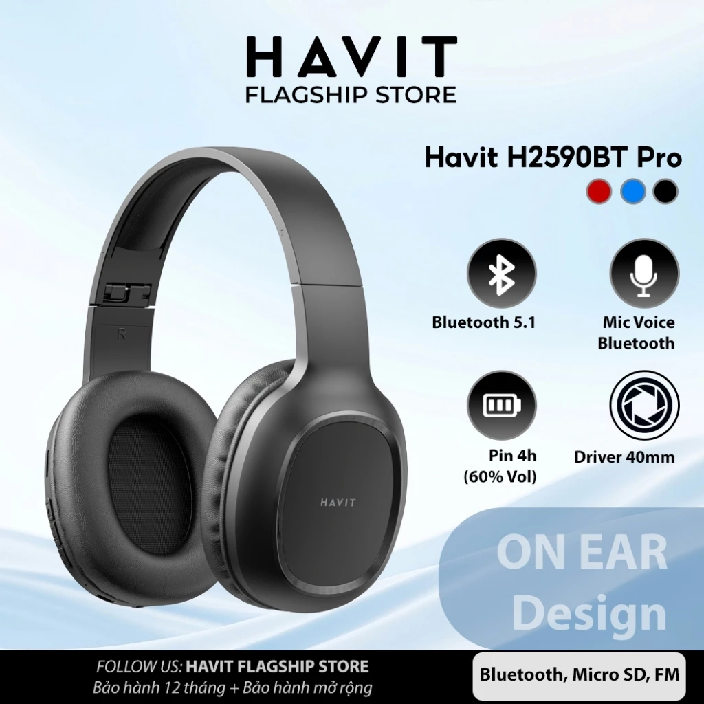 Tai Nghe Chụp Tai Havit H2590BT Pro Bluetooth 5.1 (Bản nâng cấp của Havit i62) - Hàng chính hãng