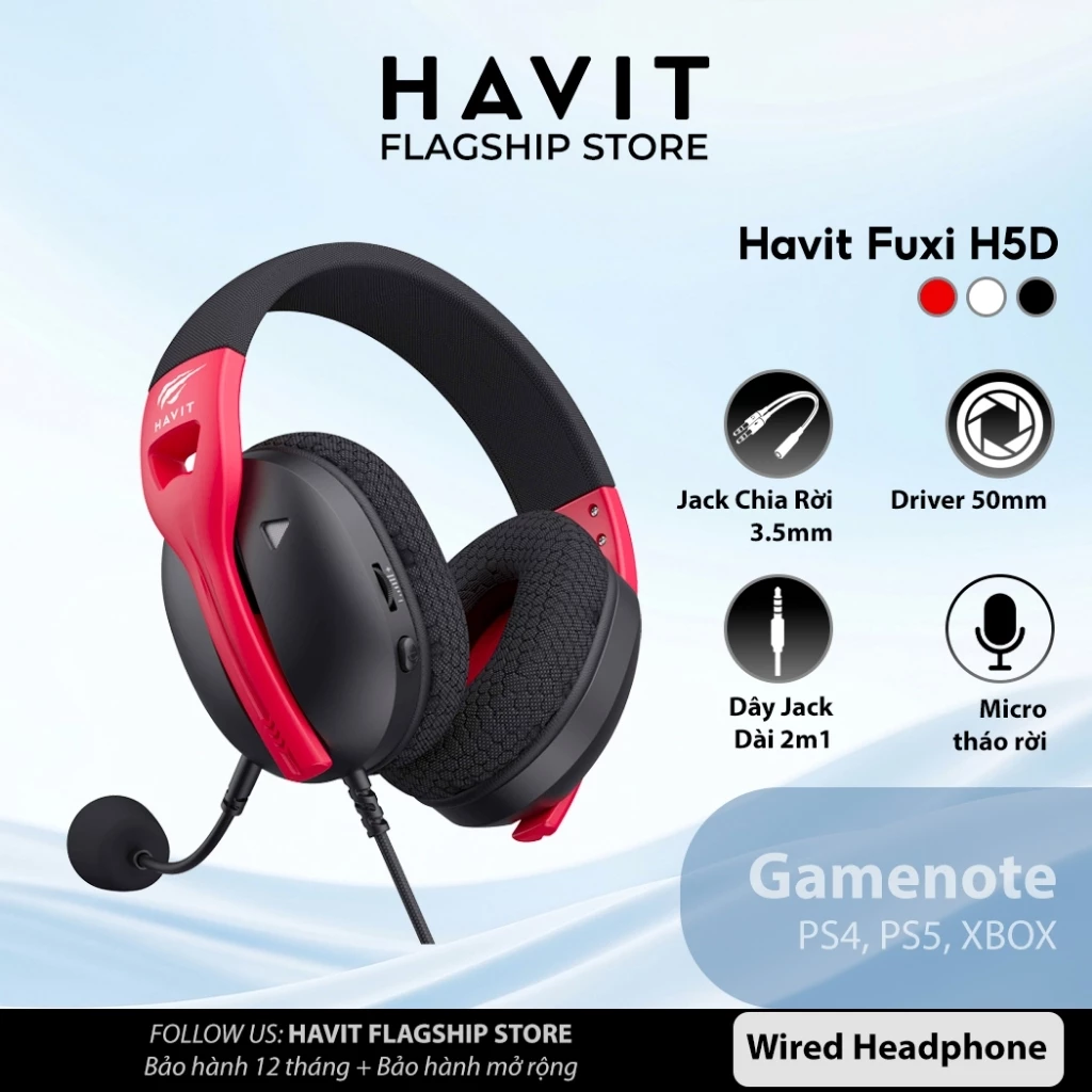 Tai Nghe Chụp Tai Có Dây Havit Fuxi H5D | Driver Lớn | Đệm Bọt Hoạt Tính
