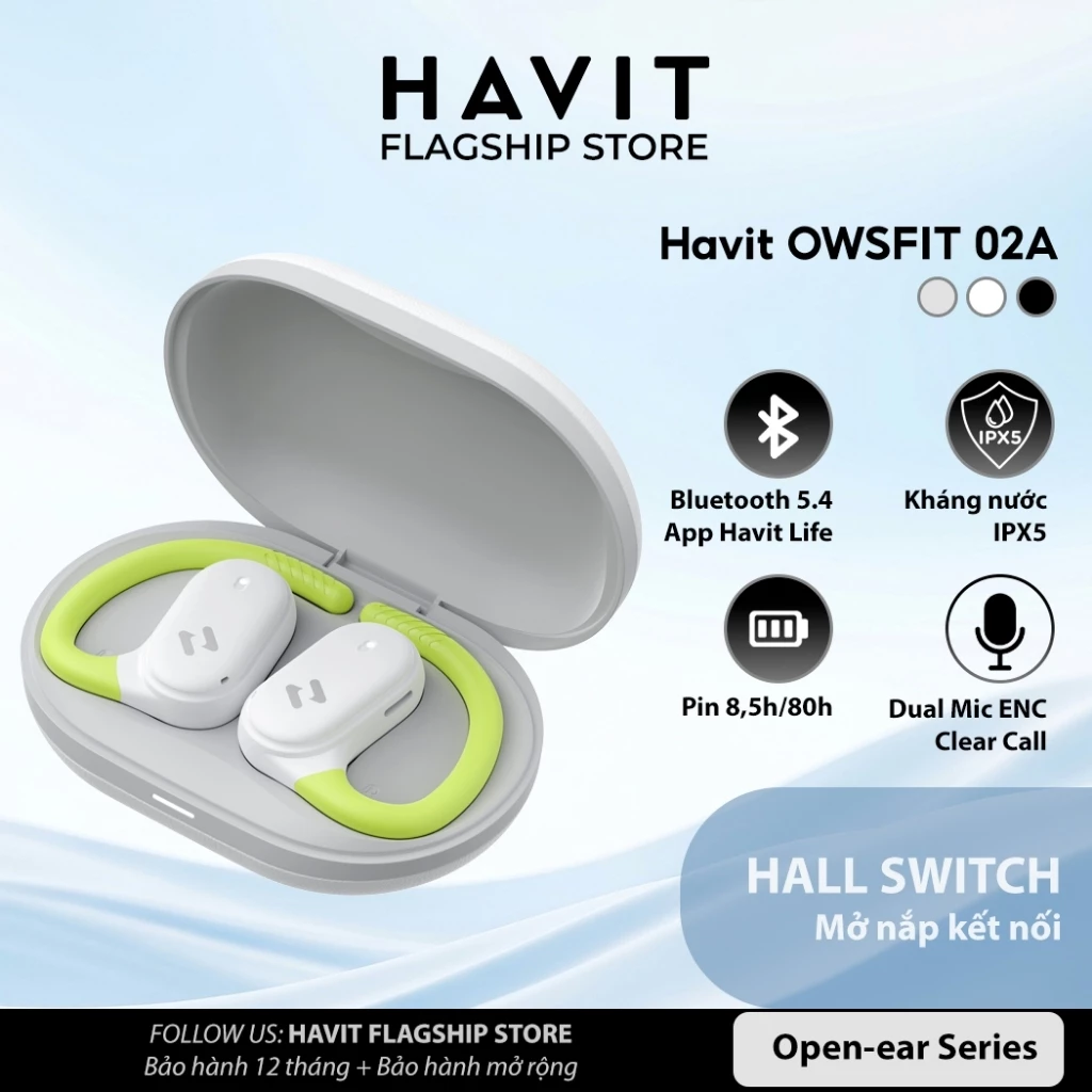 Tai Nghe Không Dây Havit OWSFIT 02A | Kiểu Dáng Open Ear | Mic ENC Bluetooth 5.4
