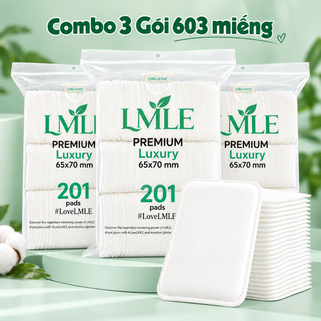 (Combo 3 Gói Big Size) Bông Tẩy Trang LMLE Premium Luxury Big Size 603 miếng