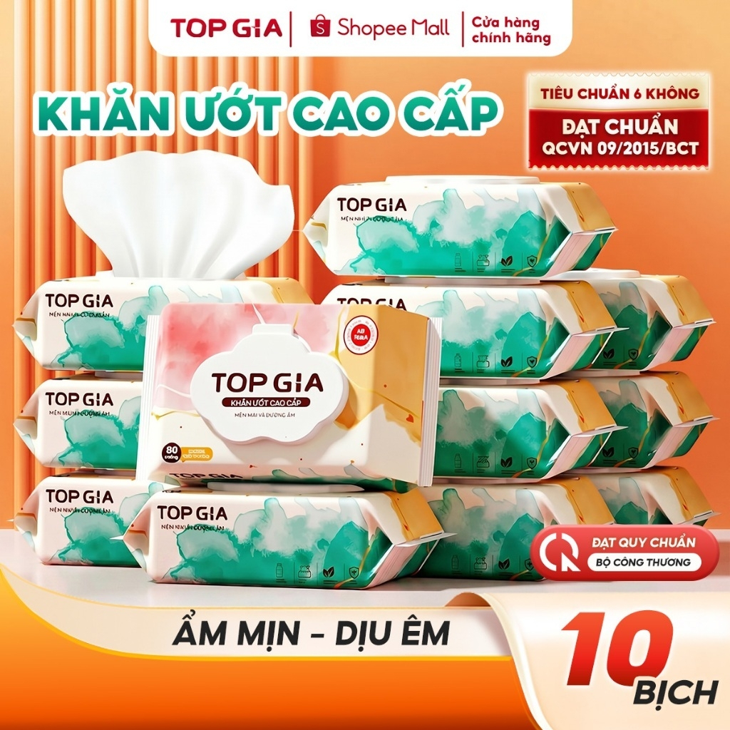 Khăn ướt cao cấp Topgia 80 tờ mềm mại, không cồn, không parabens dành cho mẹ…