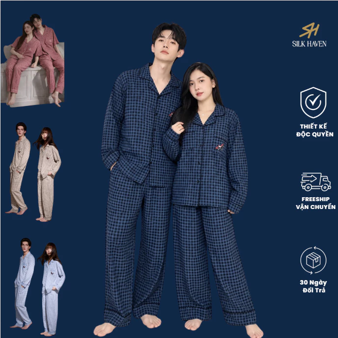 Bộ pijama cotton cao cấp  cho nam và nữ  -SLIK HAVEN -Bộ ngủ mặc nhà cotton dày dặn cho cặp đôi