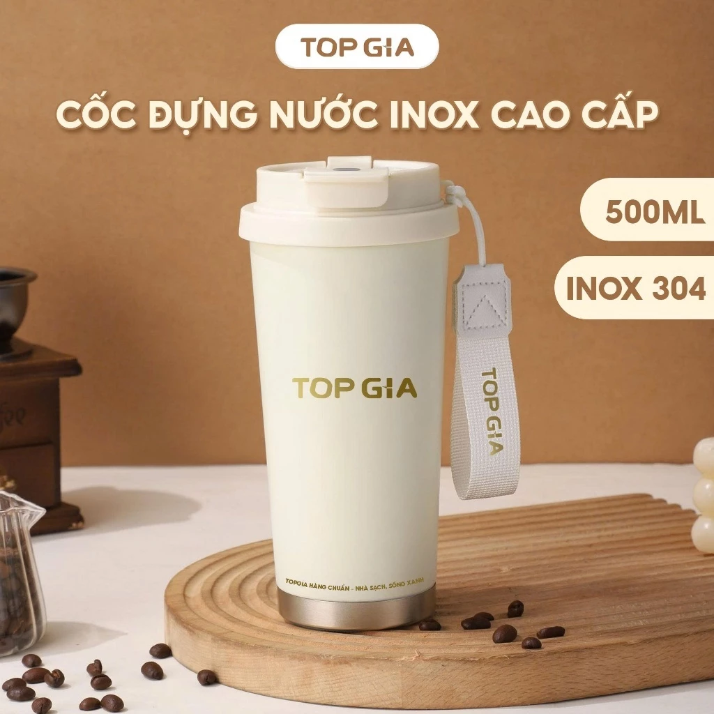 [GIỮ NÓNG - LẠNH TỐT] Bình giữ nhiệt TOPGIA Coffee 500ml, Inox 304 cao cấp, giữ nóng lạnh, có quai xách, có ống hút