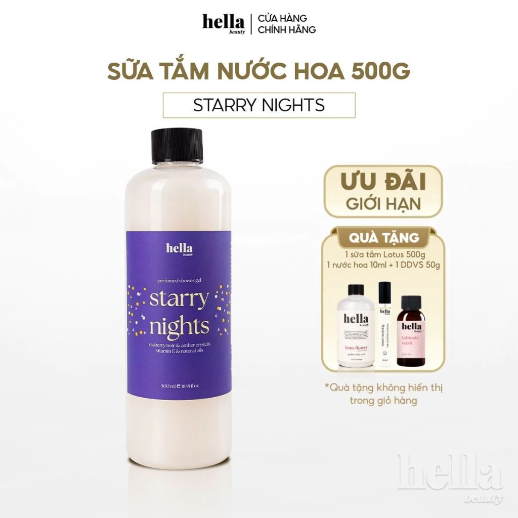 (MUA 1 TẶNG 3) Sữa tắm hương nước hoa Hella Beauty hỗ trợ dưỡng ẩm cho da
