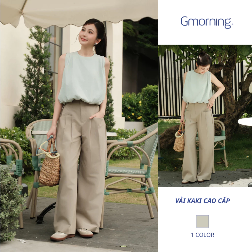 Quần Ống Rộng Nữ Gmorning YQJG06023 Phối xếp ly - Quần Kaki Dáng Suông Dài Thanh Lịch Đi Làm Đi Chơi