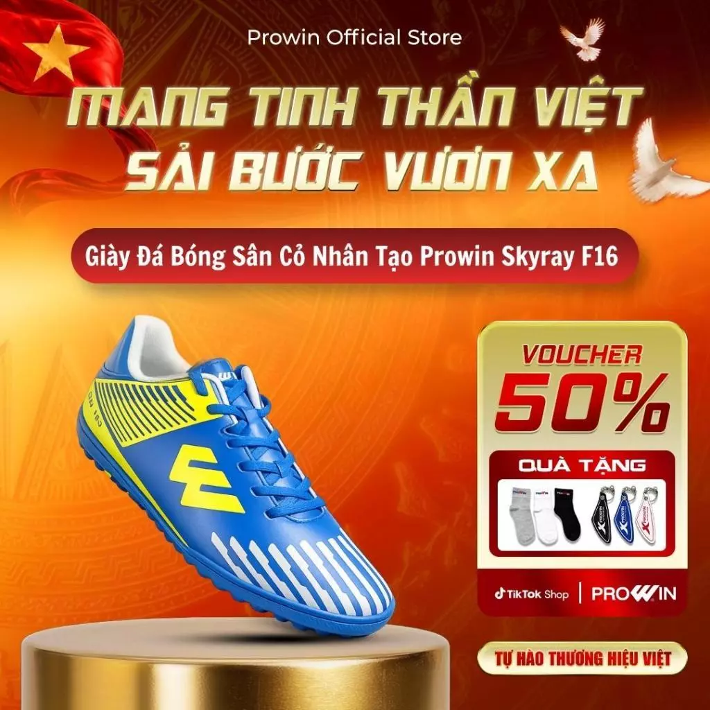 [KOL] Giày đá bóng Prowin Skyray F16 sân cỏ nhân tạo (Size chân bé 28-37) - Khâu Đế 100% Đế Cao Su Đàn Hồi Tốt
