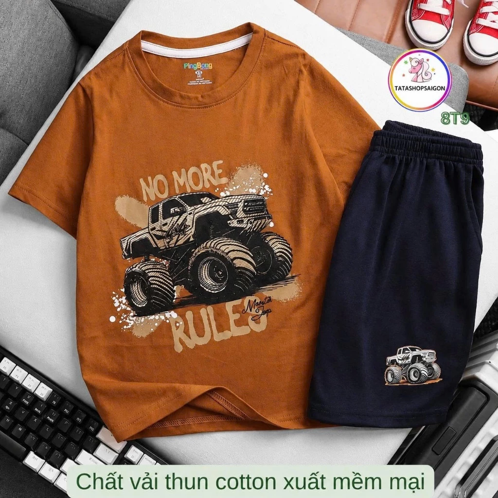 19 đến 50kg Đồ bộ cộc tay quần đùi bé trai mặc nhà mùa hè thun cotton 088