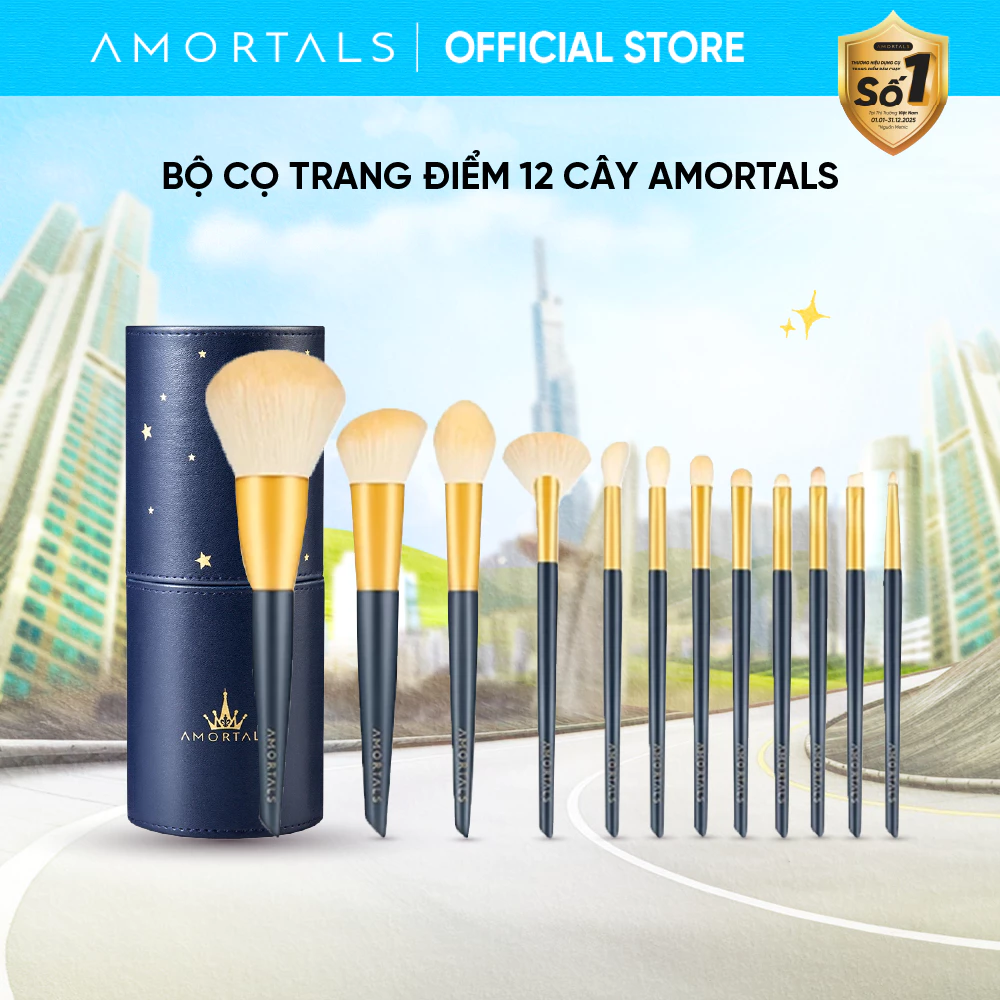Bộ Cọ Trang Điểm 12 Cây AMORTALS Chính Hãng - Đa Năng, Chất Lượng Cao, Chuyên Nghiệp