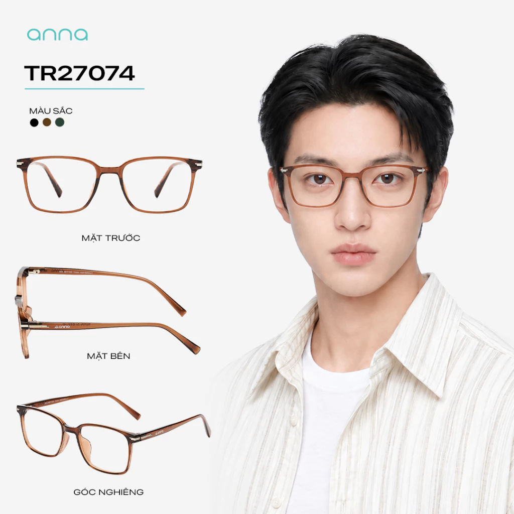 Gọng kính thời trang nam nữ ANNA dáng vuông chất liệu nhựa dẻo unisex cá tính OL 27074