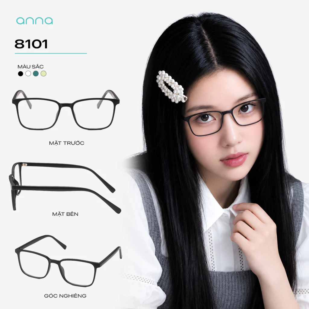 Kính mắt thời trang nam nữ ANNA dáng vuông basic chất liệu nhựa dẻo 8101