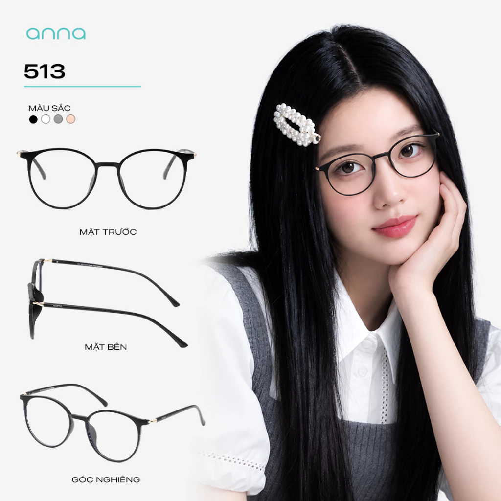 Gọng kính mắt thời trang nữ ANNA dáng tròn chất liệu nhựa dẻo chắc chắn hiện đại 513