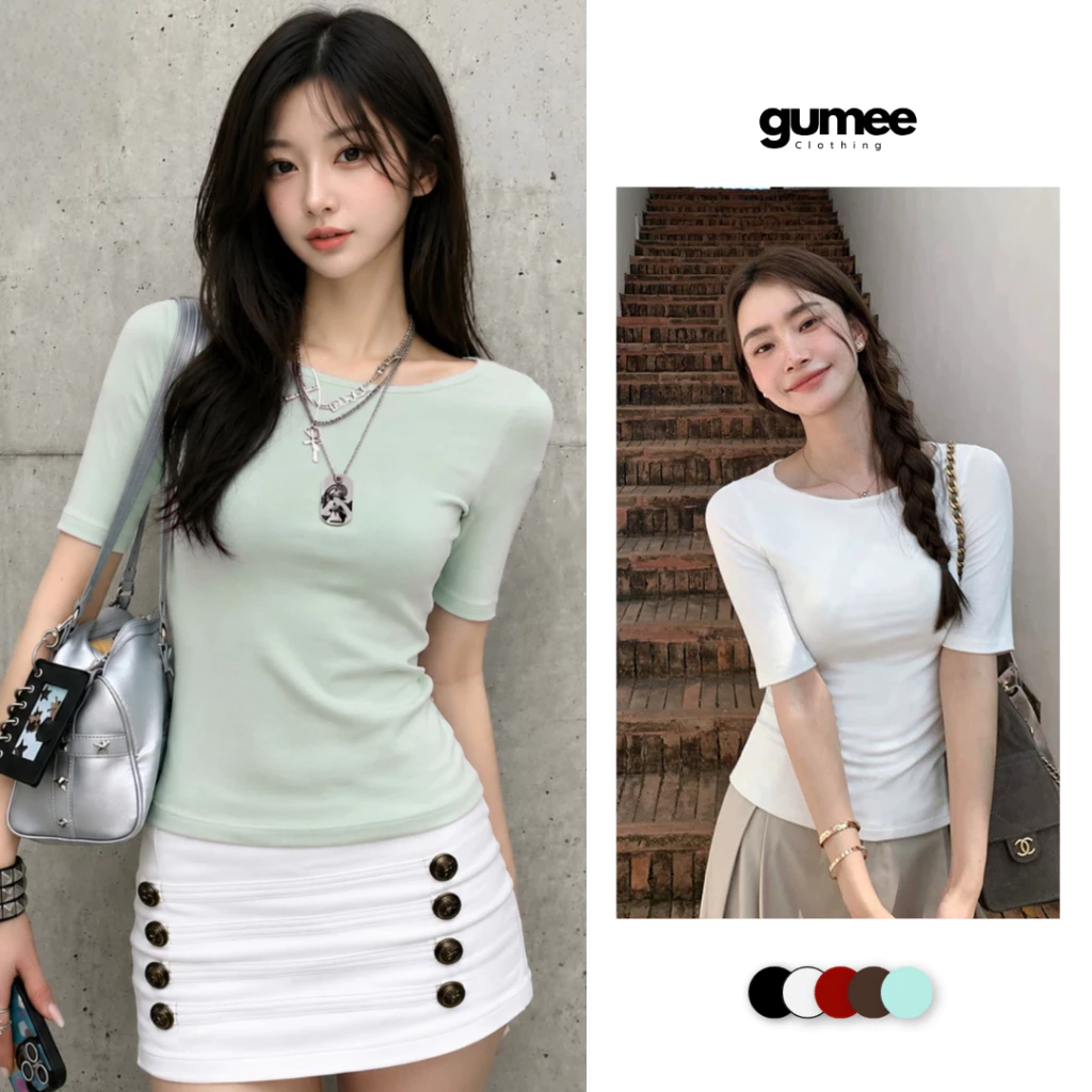 Áo thun tay lửng nữ cổ thuyền ôm body chất cotton bozip mềm mịn co giãn 4 chiều mặc hè thu đông Gumee -G18