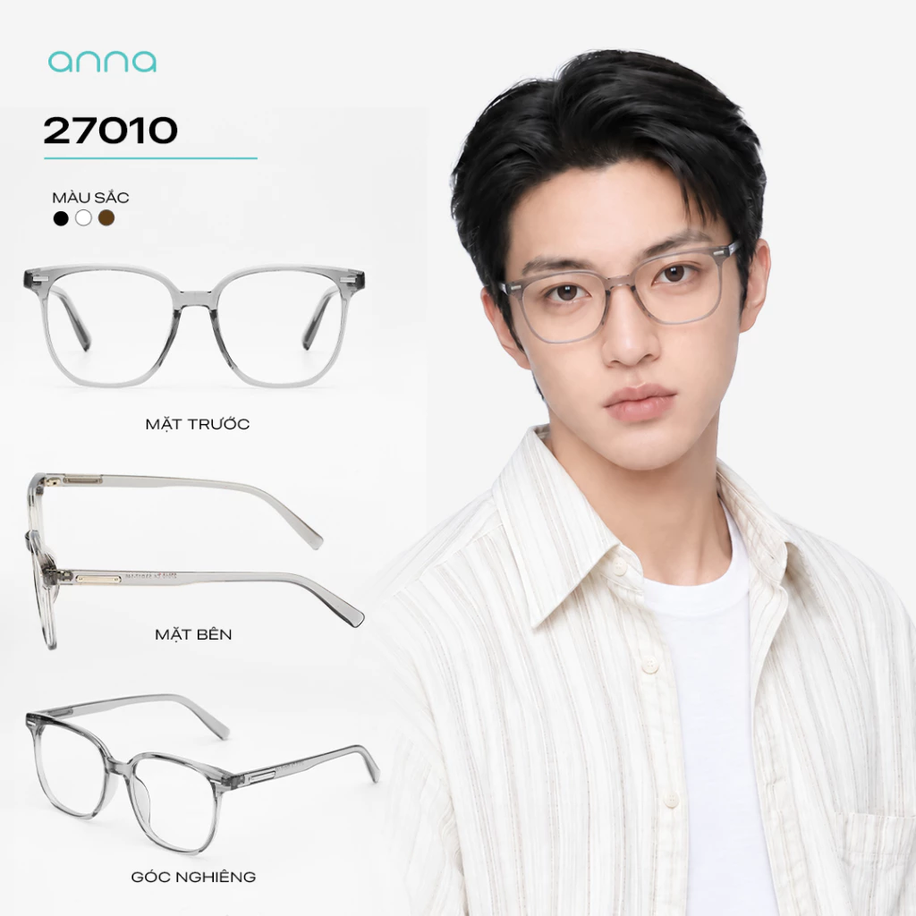 Kính mắt thời trang nam nữ ANNA dáng vuông mắt to chất liệu nhựa dẻo cá tính hiện đại OL 27010