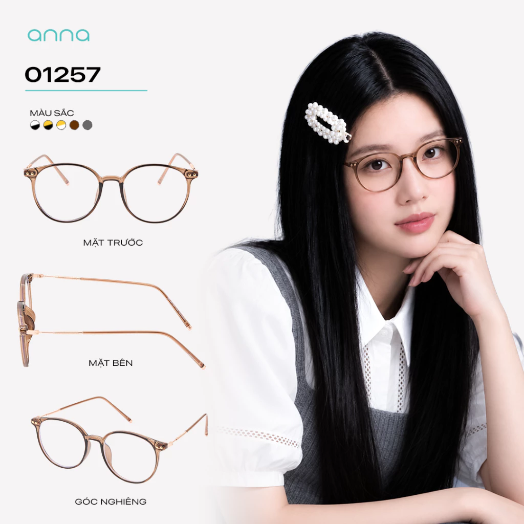 Gọng kính thời trang nữ ANNA dáng tròn chất liệu nhựa mix kim loại chắc chắn hiện đại OL 01257