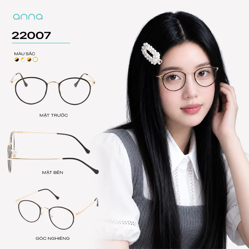 Gọng kính mắt thời trang nữ ANNA dáng mắt mèo chất liệu kim loại trendy - 22007