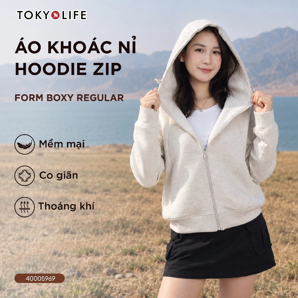 [LIVE] Áo Khoác Nỉ Hoodie Zip Form Boxy Regular Khóa Cao Cổ Mềm Mại Thoáng Mát TOKYOLIFE - 40005969