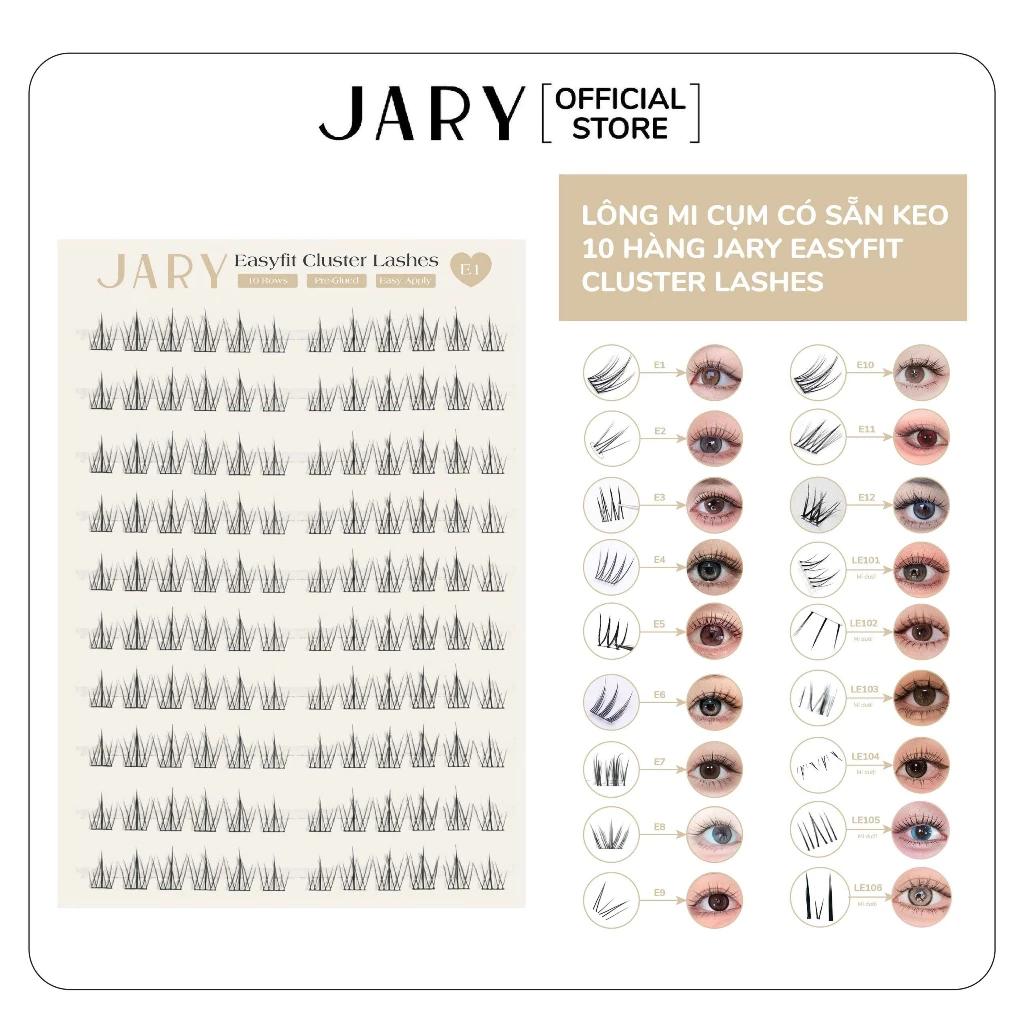 Lông Mi Cụm Có Sẵn Keo 10 Hàng Jary Easyfit Cluster Lashes