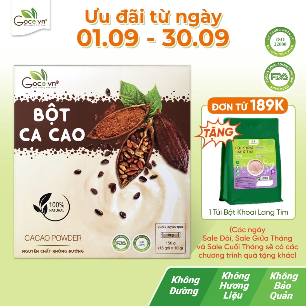 Bột ca cao nguyên chất Goce - 150g (15 gói x 10g) ST