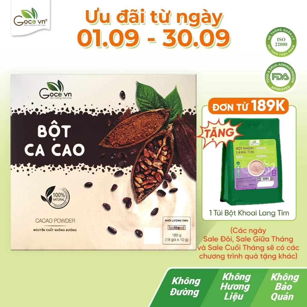 Bột ca cao nguyên chất Goce.vn - 180g (18 gói x 10g)
