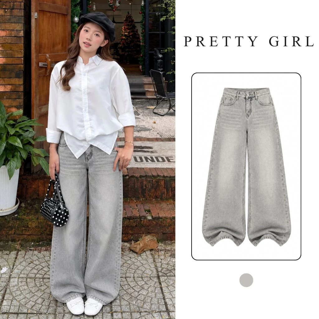 Quần Jean Suông Ống Rộng Màu Xám Wash JSR09 Unisex Pretty Girl Basic Dễ Phối Đồ Chất Denim Mềm Phong Cách