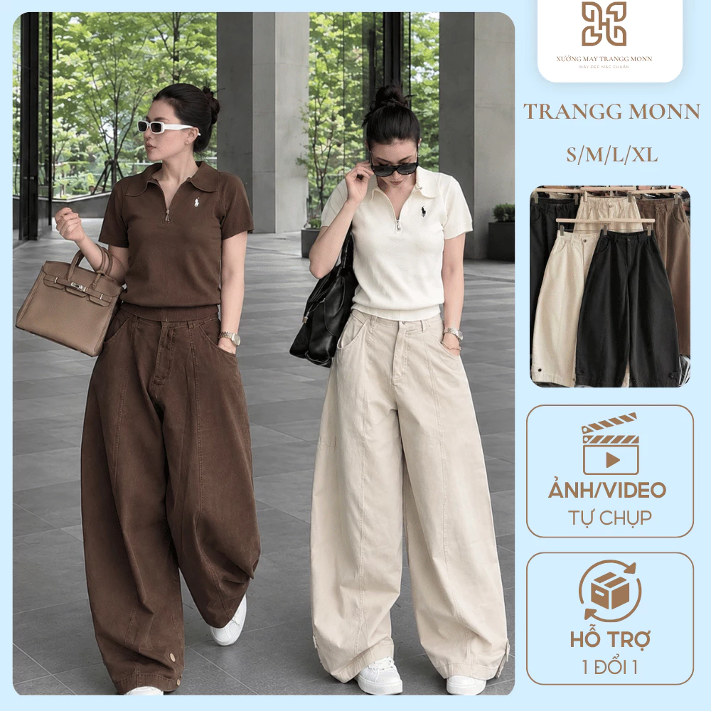 Quần Kaki Nữ Ống Rộng Cạp Khóa Chun Thời Trang Công Sở Casual Hot Trend 2026