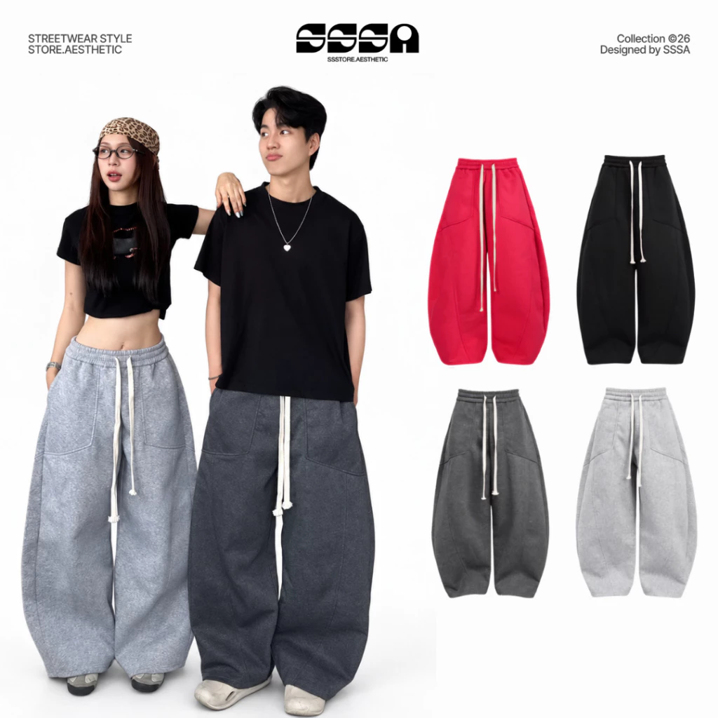 Quần Dài Nỉ Ép Hàn Ống Cong Form Unisex Tôn Dáng Nam Nữ | SSSTore.Aesthetic
