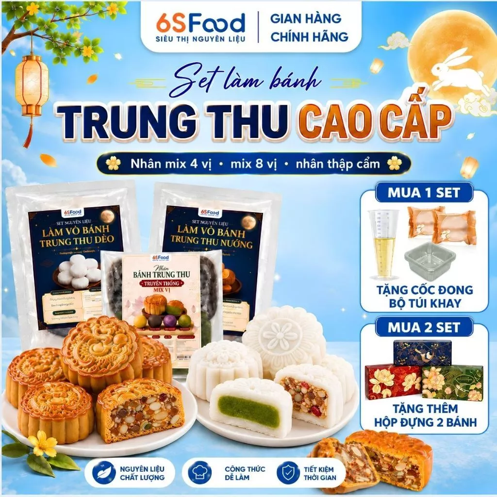 Set Nguyên Liệu Làm Bánh Trung Thu Nướng/ Dẻo Cao Cấp Nhân Thập Cẩm, Nhân Mix 4 Vị, 8 Vị-6SFOOD