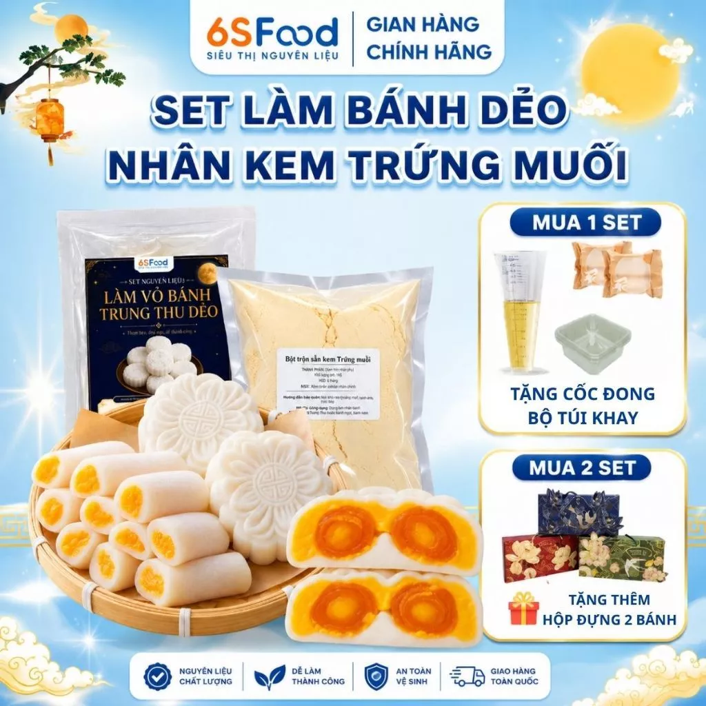 Set Nguyên Liệu Làm Bánh Trung Thu Dẻo Nhân Kem Trứng Muối tặng khay túi cốc đong - 6SFOOD