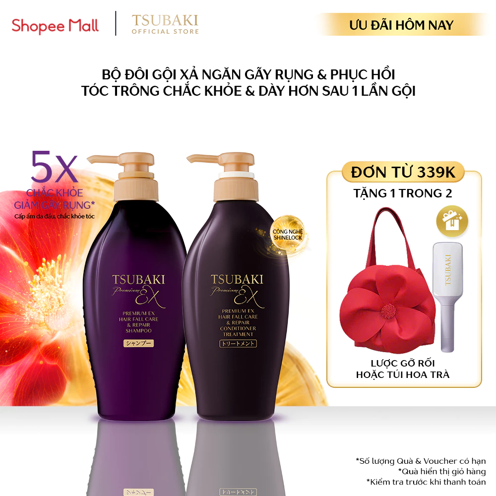 Bộ đôi Gội xả Phục hồi & Ngăn gãy rụng Tsubaki Premium Ex Hair Fall Care & Repair 450mlx2