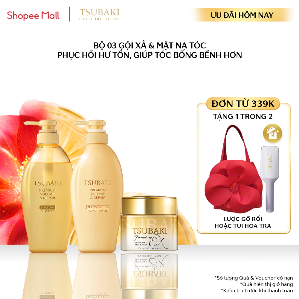 Bộ sản phẩm Gội Xả Phục hồi & Mặt nạ tóc cao cấp Tsubaki Premium Repair & Premium Repair Mask