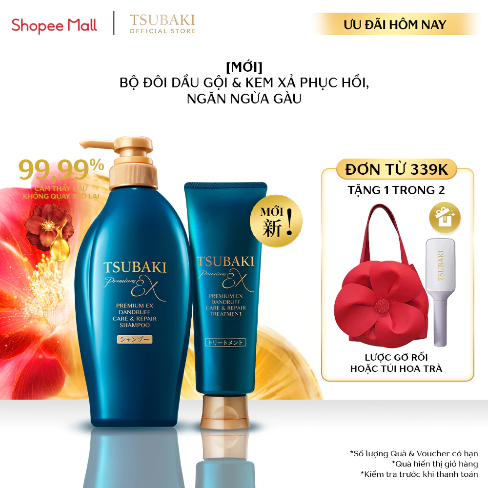 Bộ đôi gội & kem xả Phục hồi & ngăn ngừa gàu TSUBAKI PREMIUM EX DANDRUFF CARE & REPAIR SHAMPOO 450ML & TREATMENT 160G