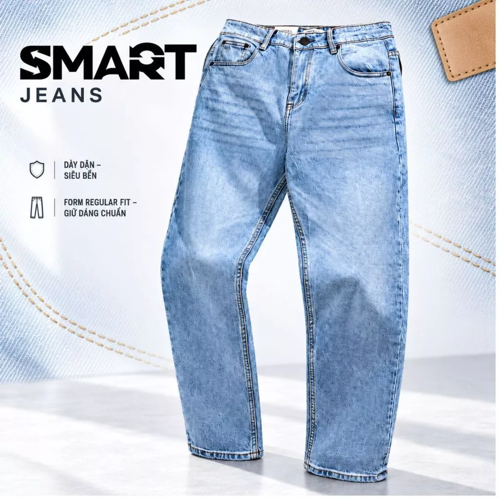 Quần Jeans SMART JEANS TORANO Nam basic regularfit thêu logo ở túi đồng hồ dày dặn siêu bền không phai màu GABJ902