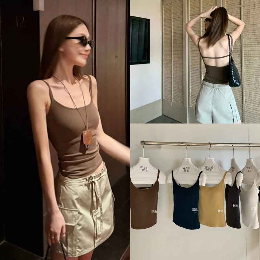 WGWE Studio - Áo 2 Dây Sexy Nữ Lót Mút Ngực Ôm Body Chất Thun Mịn Trơn Basic 10438